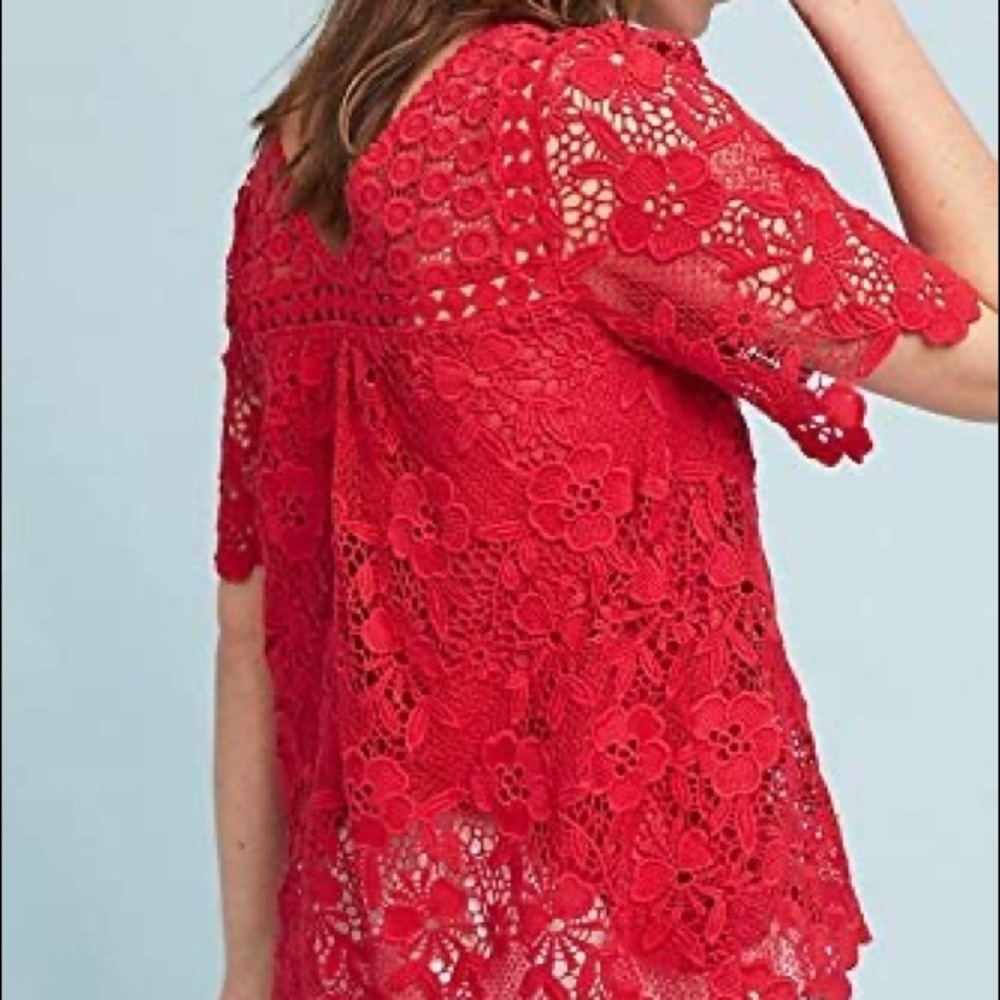 Anthropologie red lace top size 4